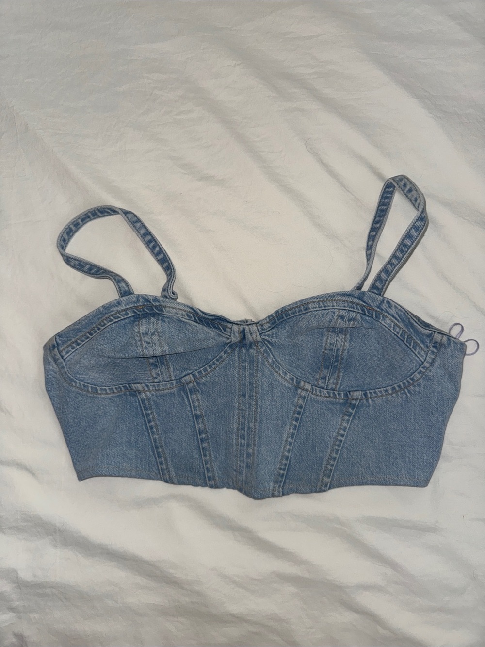Zara Denim Bustier Crop Top - Light Blue